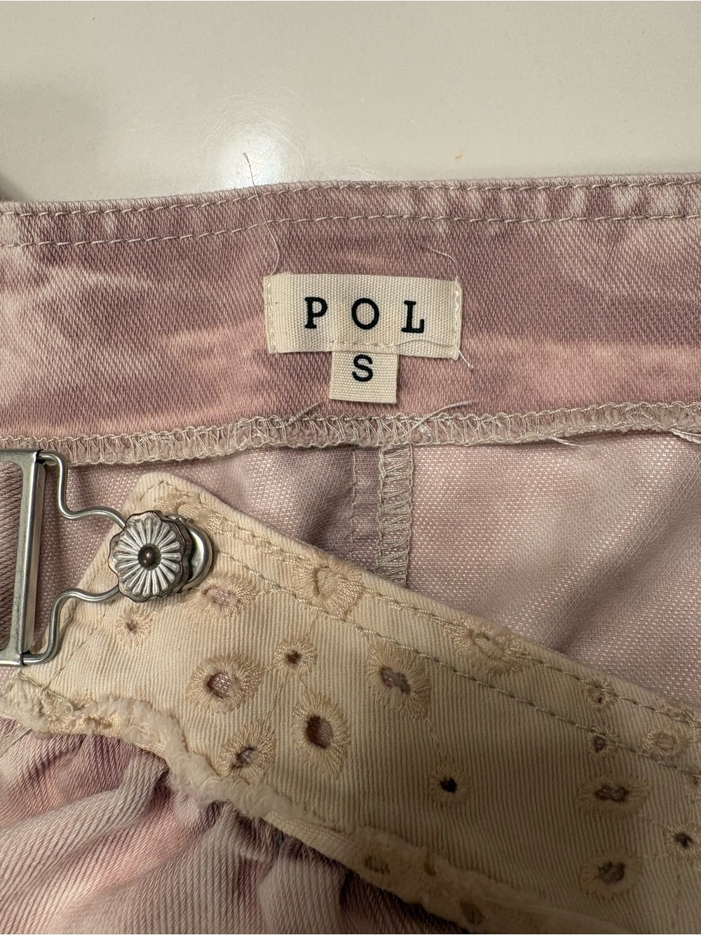 NWOT POL “Susan” Washed Blush Wide-Leg Overalls Jumpsuit with Eyelet Details - Picture 9 of 9
